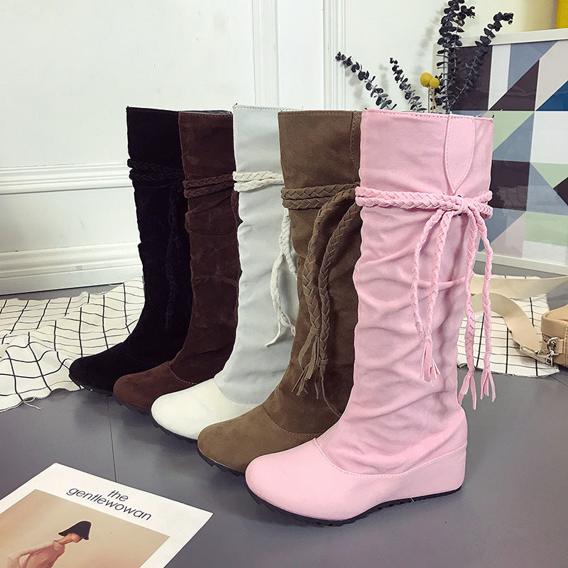 Large size boots spot tassel boots increase in Europe and the United States round head high boots women's boots