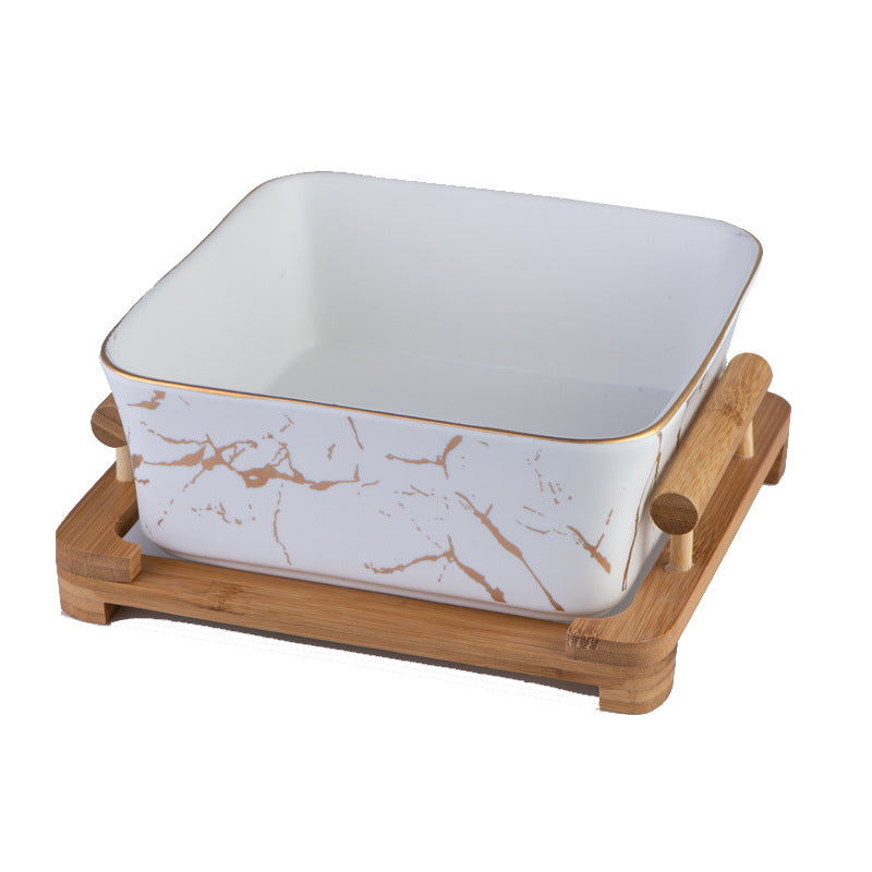 Wooden frame household ceramic square bowl