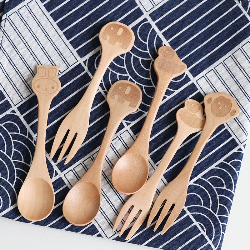 Cartoon wooden spoon and fork boxed