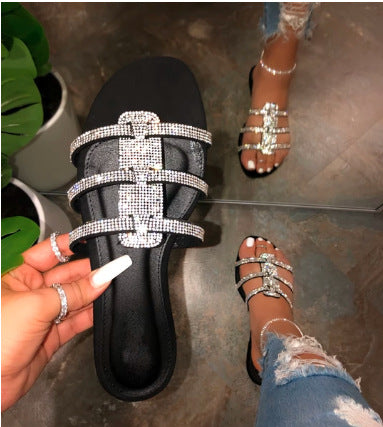 Flat bottom bright diamond summer sandals