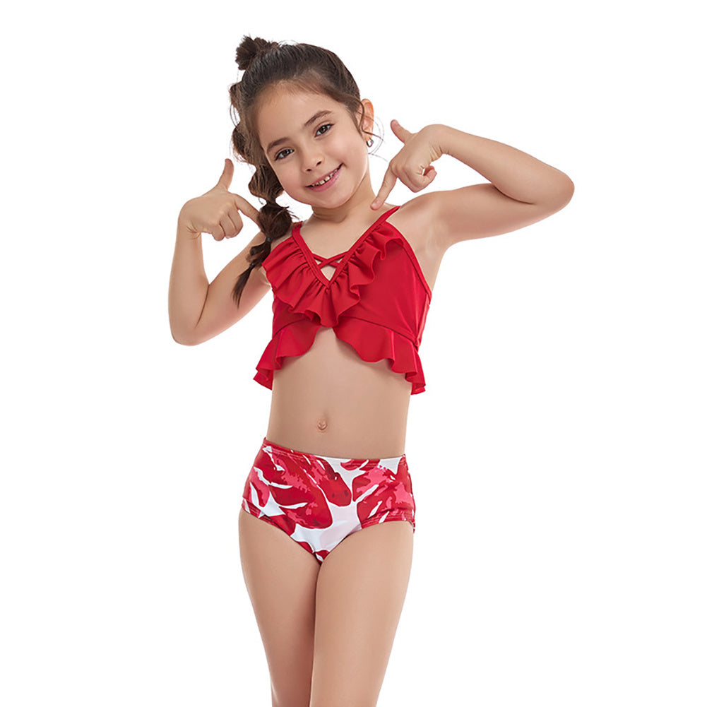 Girls'  Small Ruffled Split Swimsuit