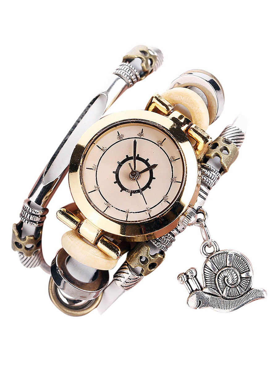 Damen Vintage Armbanduhr Wickelleder Uhr Schneckenanhänger