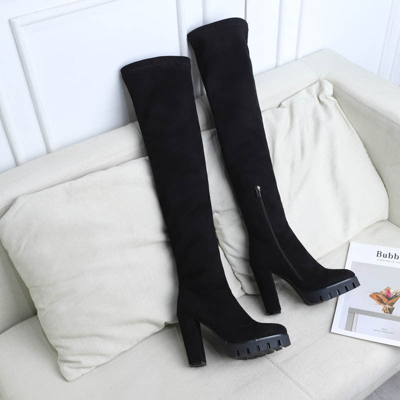 Thick-heeled high-length over-the-knee boots