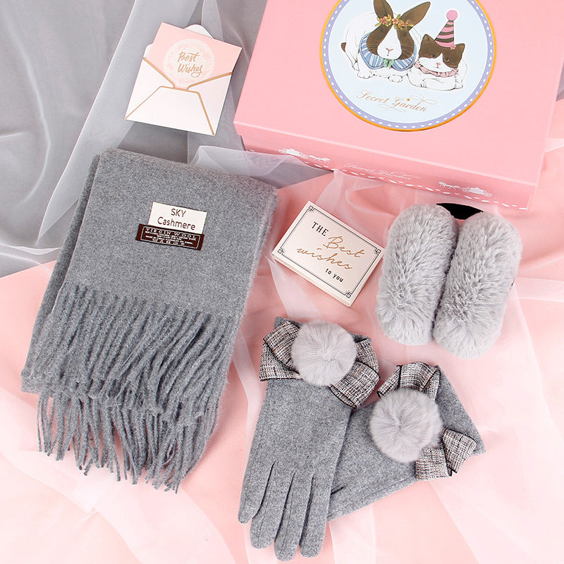 Autumn And Winter Scarf Gloves Women Two-Piece Gift Box All-Match Shawl Bib