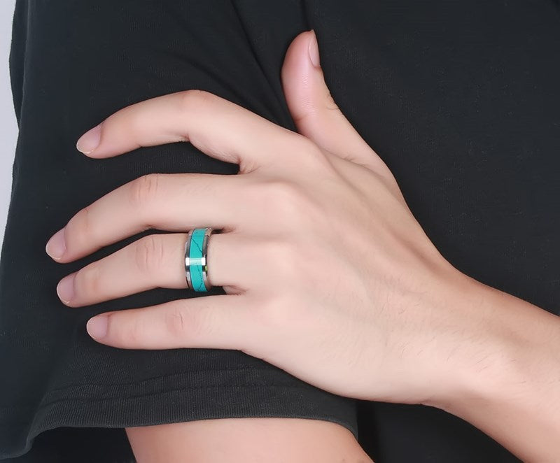 Turquoise tungsten steel ring