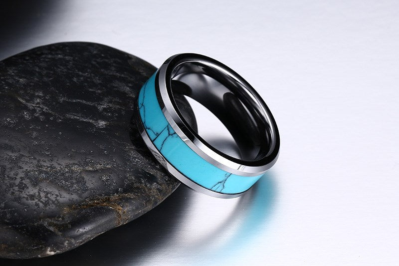 Turquoise tungsten steel ring