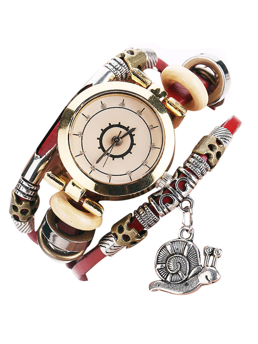 Damen Vintage Armbanduhr Wickelleder Uhr Schneckenanhänger