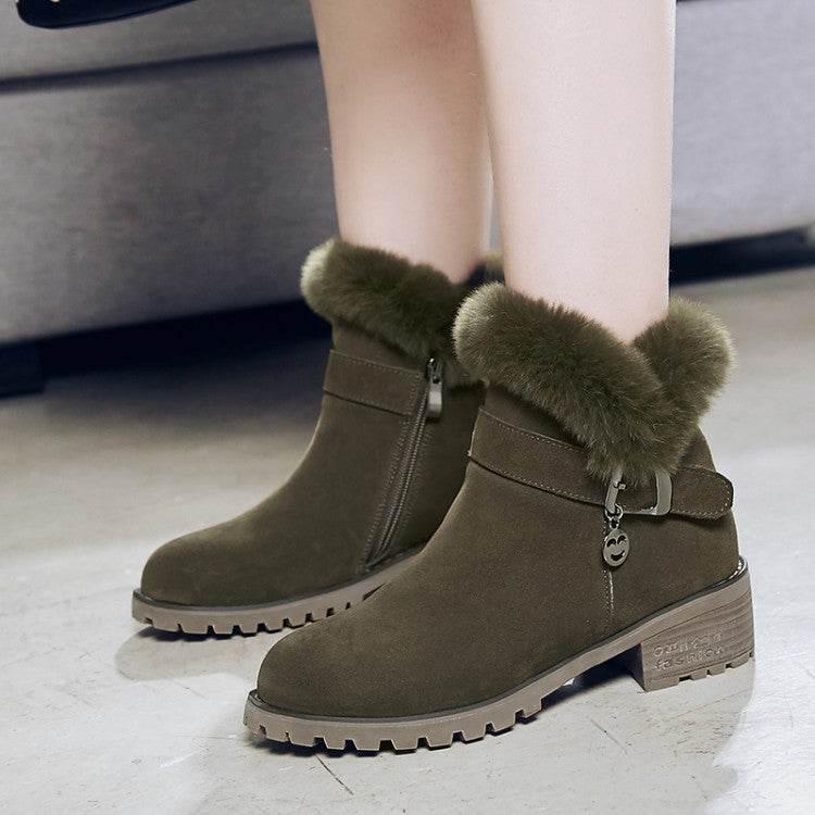 Real rabbit side zipper boots