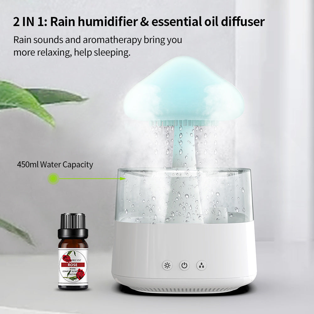 New Arrival Rain Cloud Humidifier Rain Drip Aromatherapy Essential Oil Air Diffuser 450ml 7 Colors Mushroom Humidifier