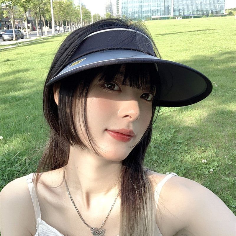 Women Summer Anti-Uv Sun Hat Wide Brim Beach Empty Top Visor Hats Adjustable Plastic Pvc Sunscreen Cap Female Outdoor Spor Cap