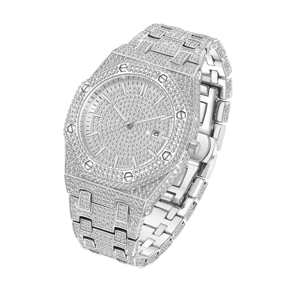 Fashion Rap Ice Hip Hop Volldiamant großes Zifferblatt Quarz Herrenuhr