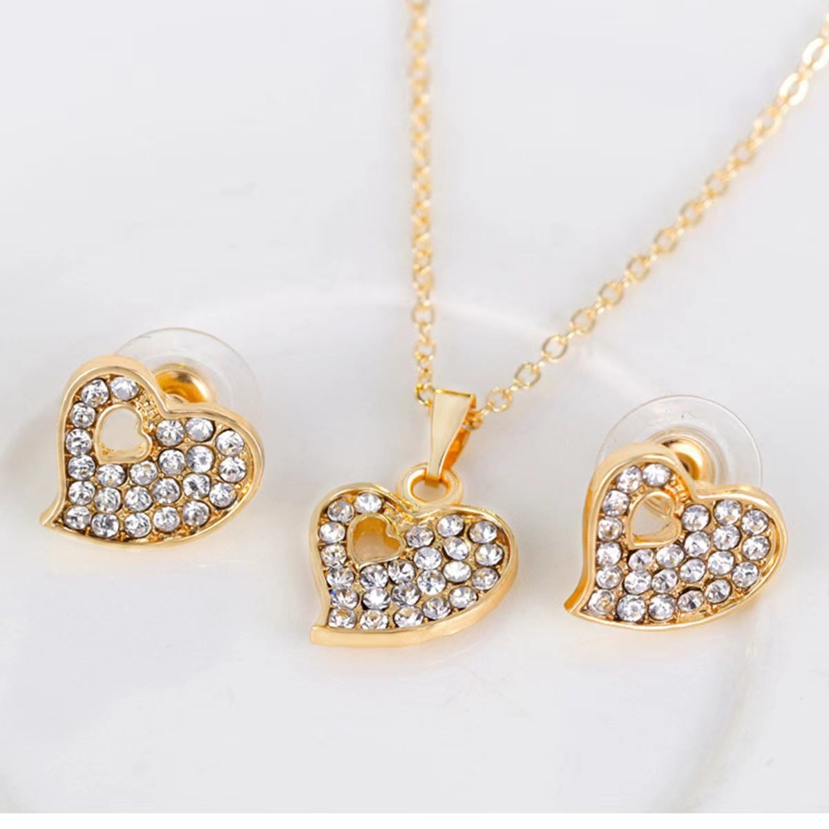 Love Plastic Mesh Bag Peach Heart Jewelry Set Women's Five-piece Set