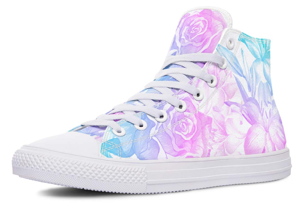 UrbanKicks Blue Flowers Printed Couple High-top Canvas Shoes