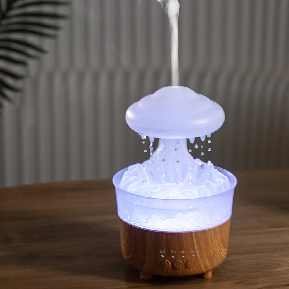 Aromadiffusor mit Regenwolke, Stressabbau, Diffusor mit Wassertropfen-Geräuschen, wiederaufladbar mit Fernbedienung zum Entspannen im Schlaf