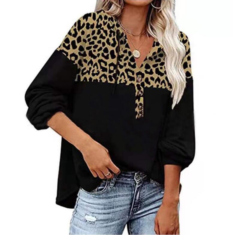 LeopardLuxe: Women's autumn-winter hoodie with leopard print patchwork, featuring a loose and casual long sleeve for chic comfort.