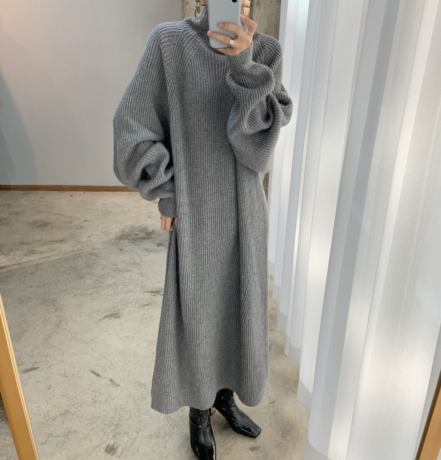 Autumn/Winter Korean Design Raglan Sleeve Pit Straight Knitted Dress Sweater Loose Plate