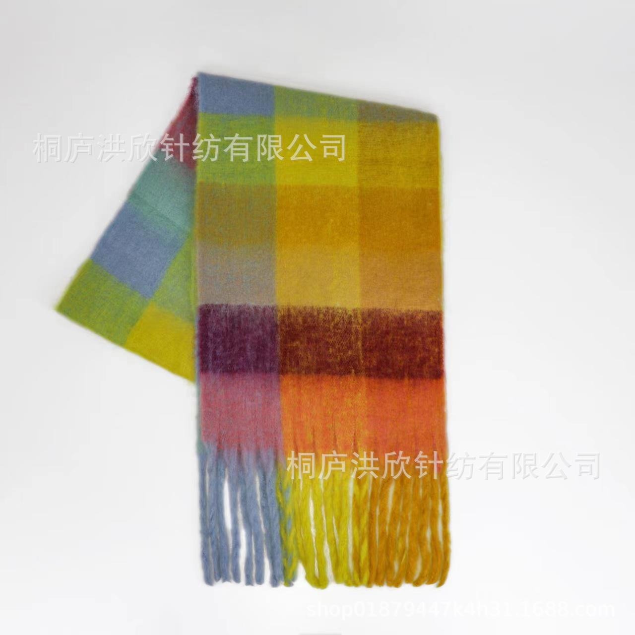 Men's and Women's Autumn and Winter Fashion Warm Rainbow Plaid Shawl Versatile Tassel Scarf