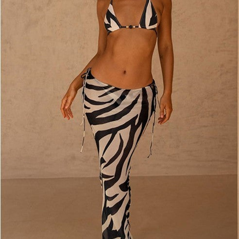 Printed Bikini Strappy Skirt Casual Suit