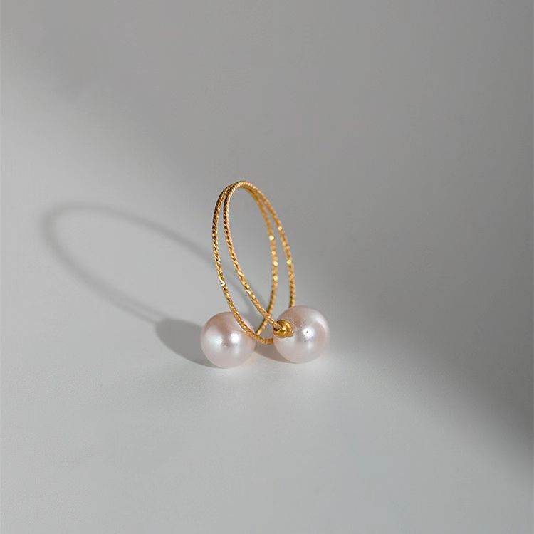 18k Gold Pearl Elastic Ring Au750 Color Gold Adjustable