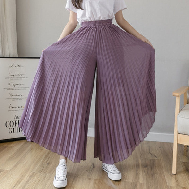 Loose-Fitting Pleated Chiffon Wide-Leg High-Waist Straight Skirt Pants for Women