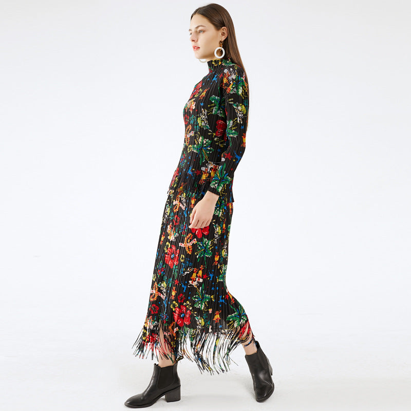 Women's Long Sleeve Fold Floral Skirt Top