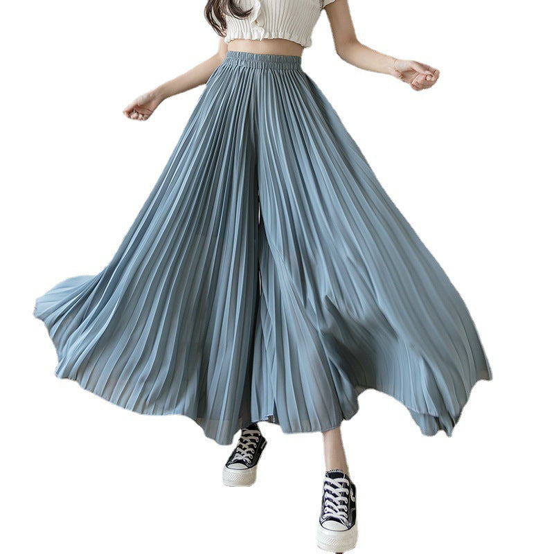 Loose-Fitting Pleated Chiffon Wide-Leg High-Waist Straight Skirt Pants for Women