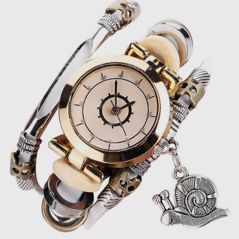 Damen Vintage Armbanduhr Wickelleder Uhr Schneckenanhänger