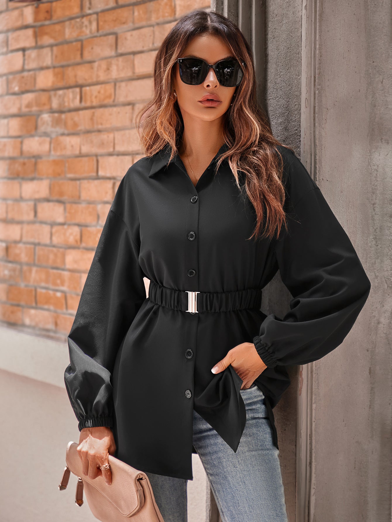 ClassicBelted: Single-breasted belt shirt coat for women, a versatile and stylish outerwear option.