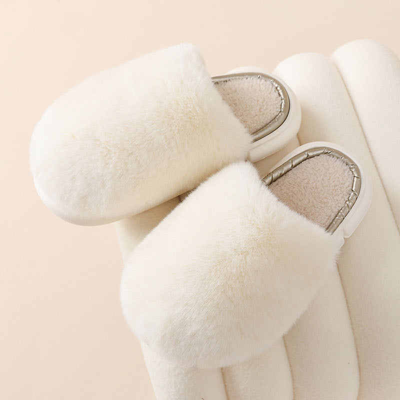 FuzzFluff: Winter warm fuzzy house slippers with plush faux rabbit fur for cozy bedroom comfort.