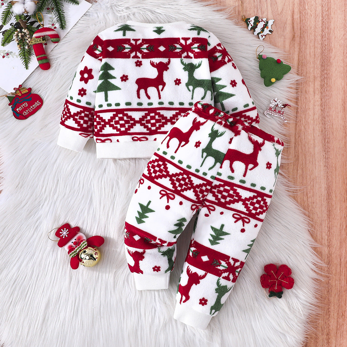 Christmas Pattern Casual Round Neck Long Sleeve Sweater Trousers Two-piece Set