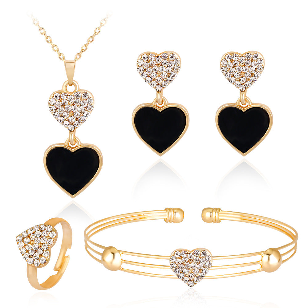 Schmuckset Pfirsichherz Strass Ohrringe Liebe Halskette Brautschmuckset