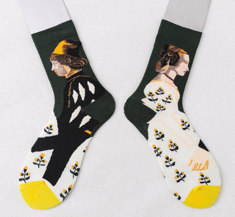 Trendy Mid-calf Artistic Illustration Socks