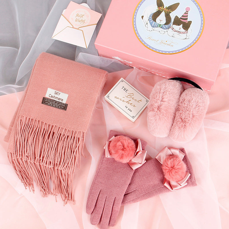 Autumn And Winter Scarf Gloves Women Two-Piece Gift Box All-Match Shawl Bib