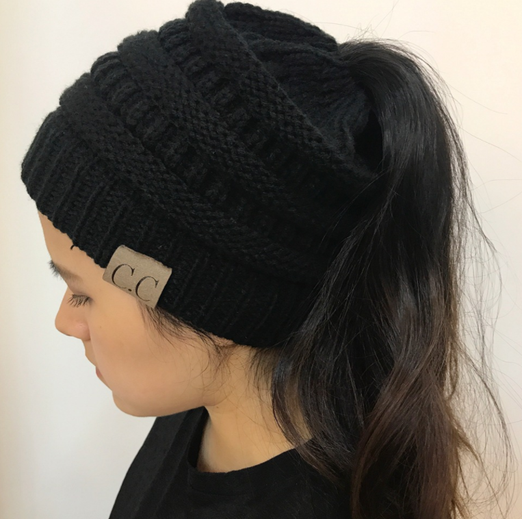 Beanie-Mütze mit hohem Dutt und Pferdeschwanz, dick, weich, dehnbar, Zopfmuster, warm, flauschig, gefüttert, Totenkopf-Mütze, Acryl-Mützen für Herren und Damen