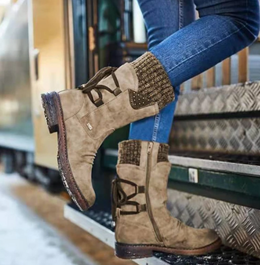 DocStride's CozyLace Winter Boots - Stay warm and stylish with these back lace-up boots, designed to keep you snug and fashionable during the colder months.