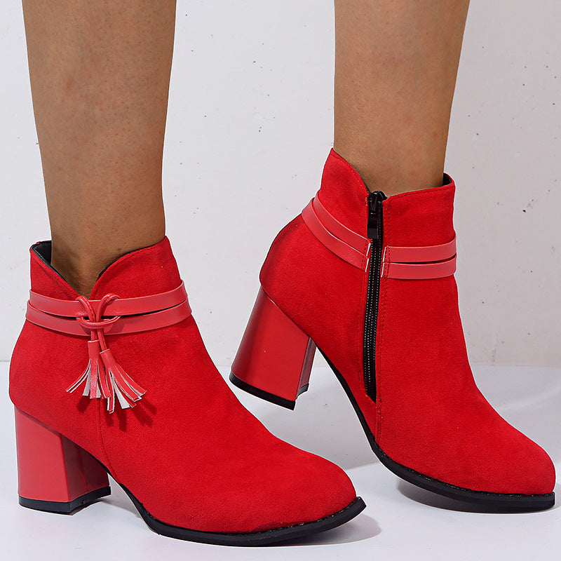 Round toe belt buckle low-top women's boots