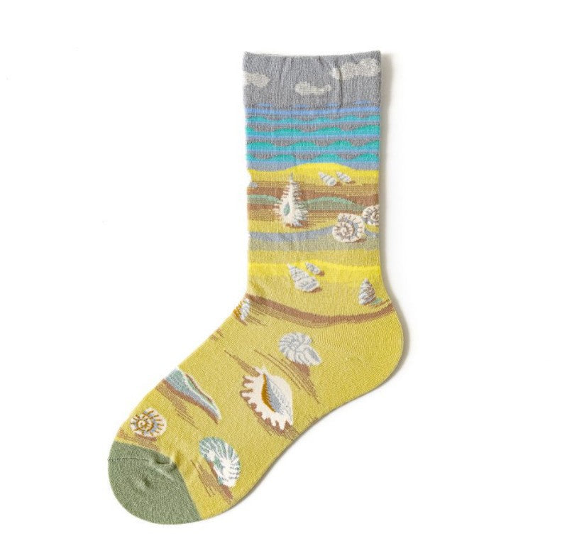 Trendy Mid-calf Artistic Illustration Socks