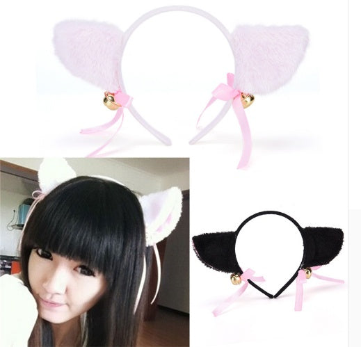 Plush cat ears headband Bells anime show ball headwear Maid catwoman cosplay hairpin