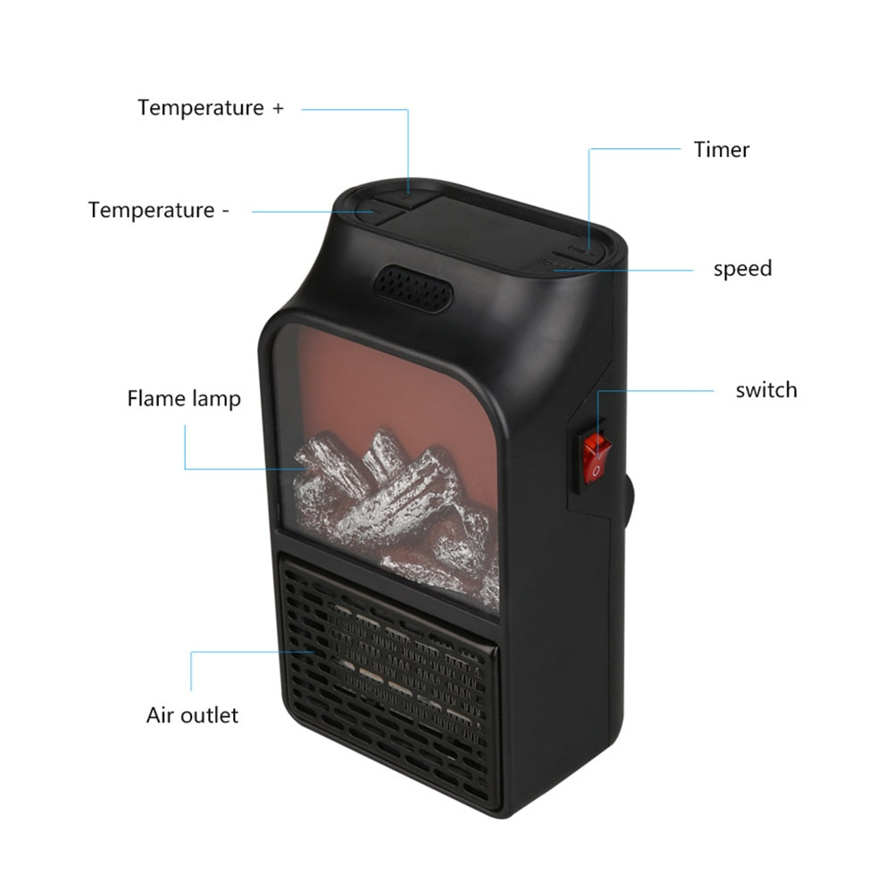 Mini elektryczny grzejnik kominkowy Grzejnik elektryczny z efektem płomienia kłody Nagrzewnica powietrza Fanr 220 V 50 Hz