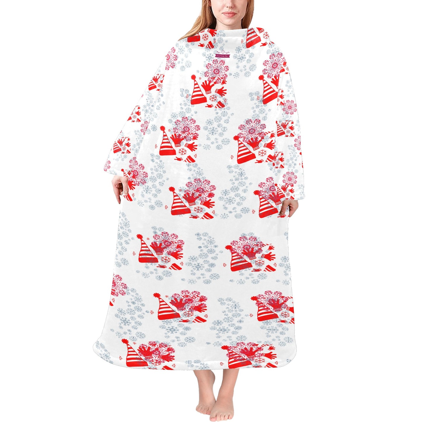 CWS Cozy Vibe  Red & White Blanket Robe with Sleeves for Adults by Cozy Winter Store