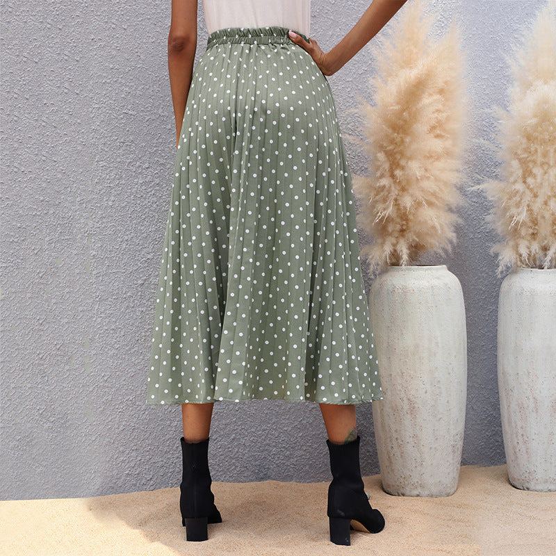 Green European And American Irregular Polka Dot Skirt