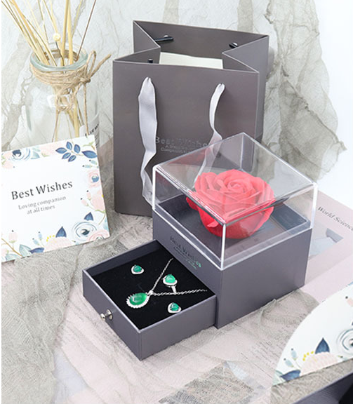 Ewige Blume Geschenkbox Ohrring Halskette Anhänger Box Paar Ringbox