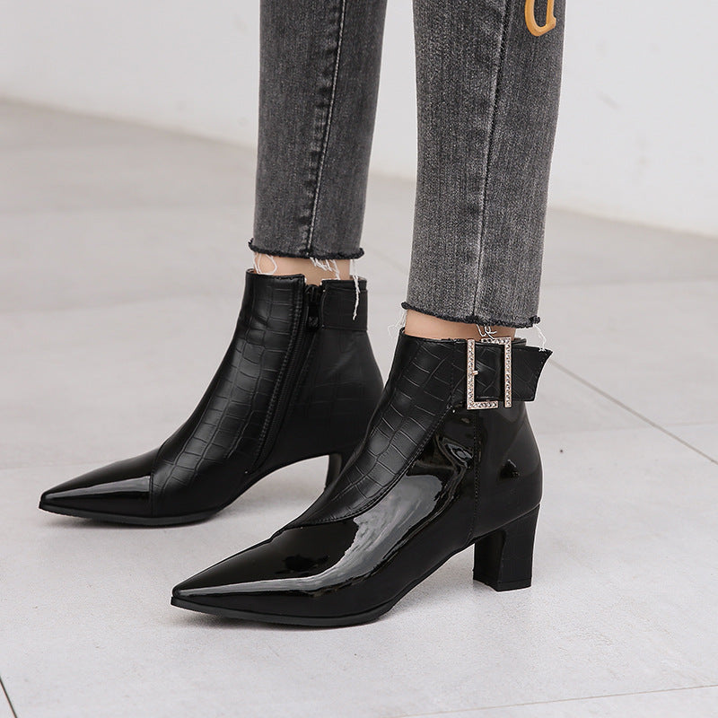 Patent leather high heel ankle boots