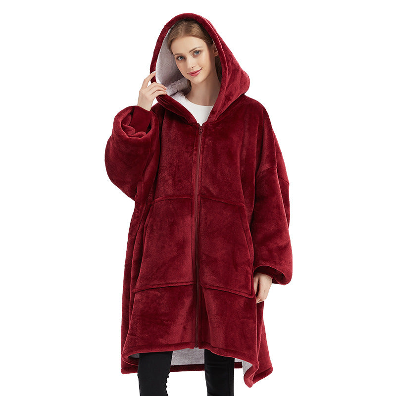 WarmHug: Plus-size wearable blanket sweatshirt for winter, providing warm and cozy comfort in a giant hoodie robe for both women and men's home clothes.