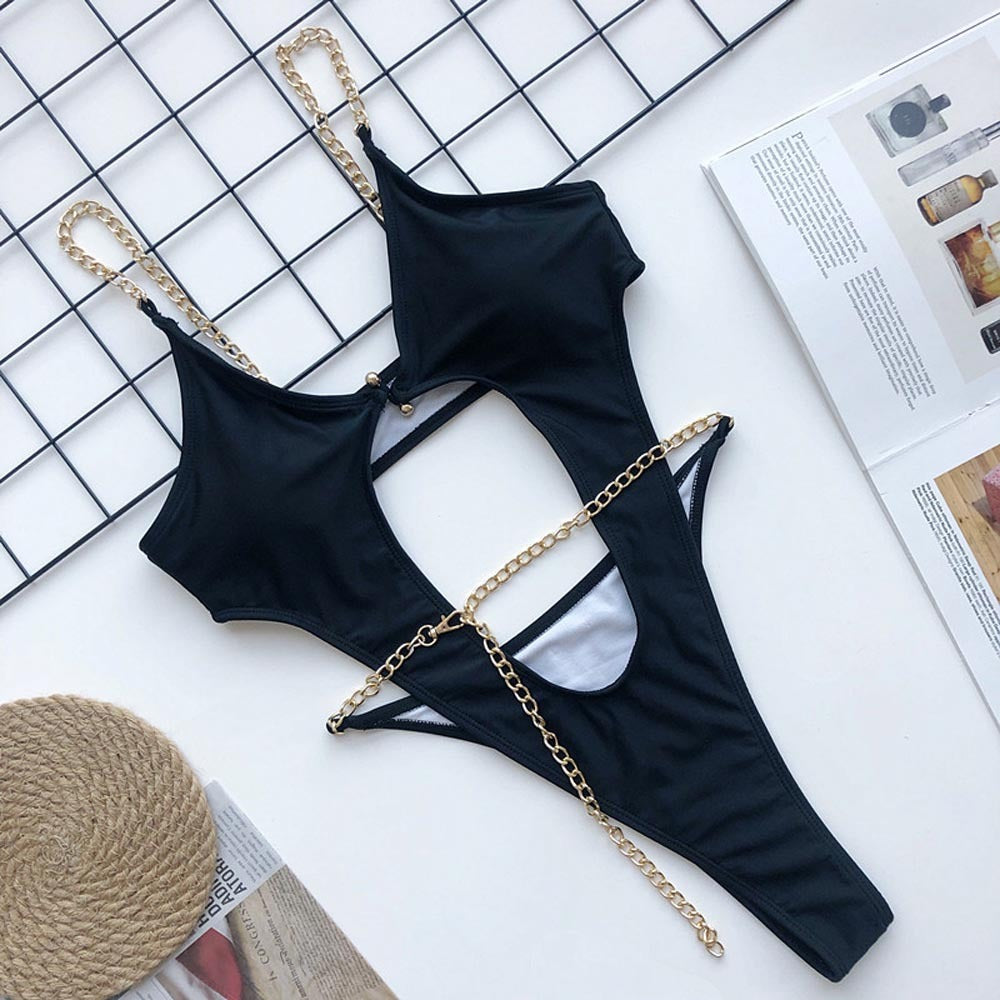 Chain halter one-piece swimsuit