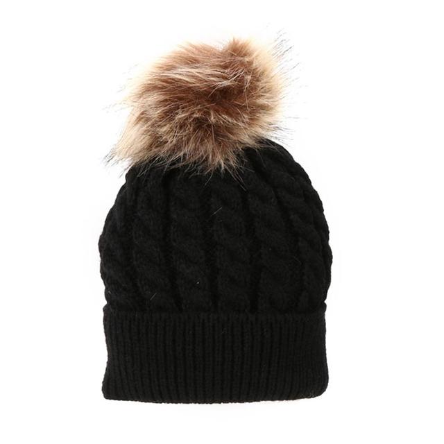 Parent-child Caps Cute Infant Baby Pompon Winter Hat Double Fur Ball Hat Mother Kids Warm Knitted Hat Newborn Beanie Cap