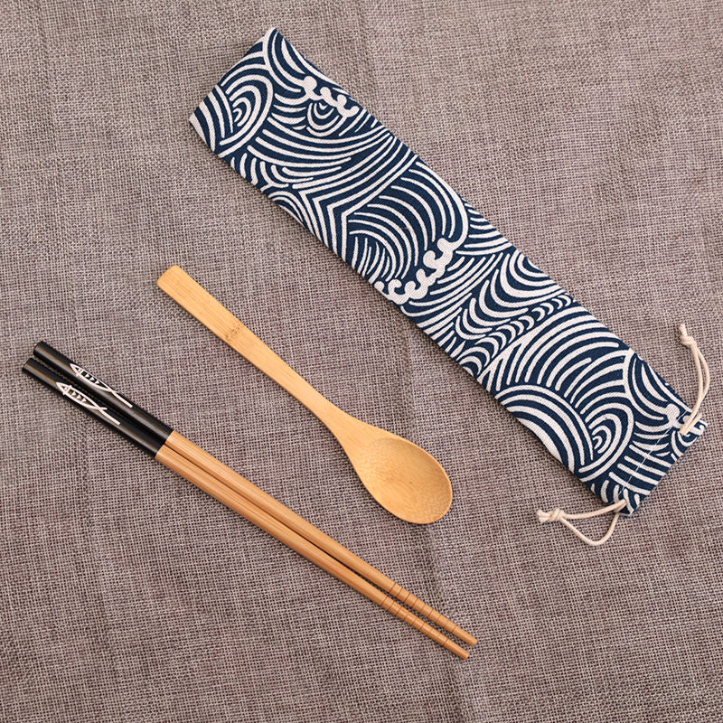 Wooden Chopsticks Spoon Set Travel Portable Tableware