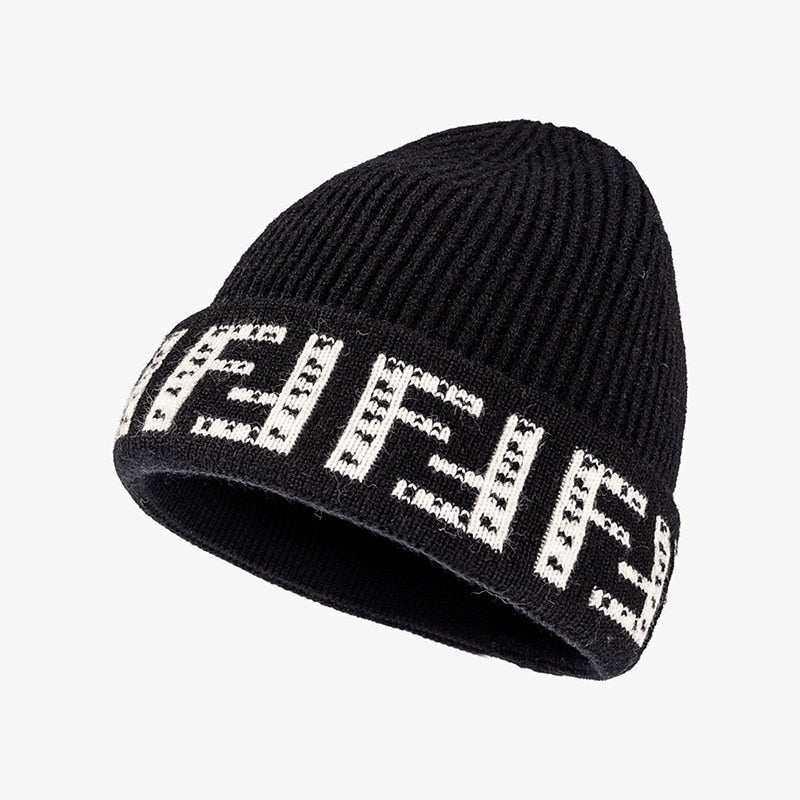 Czapka typu beanie z literami dla kobiet czapka zimowa miękka dzianinowa czapka z czaszkami ciepła, gruba czapka z daszkiem czapki damskie dla dziewczynki 