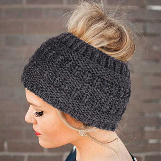 Kobiety Headwrap kucyk czapka beanie zimowe ciepłe ocieplacze na uszy chusta na głowę Casual szydełkowe turbany damskie miękkie dzianiny wełniane czapki 