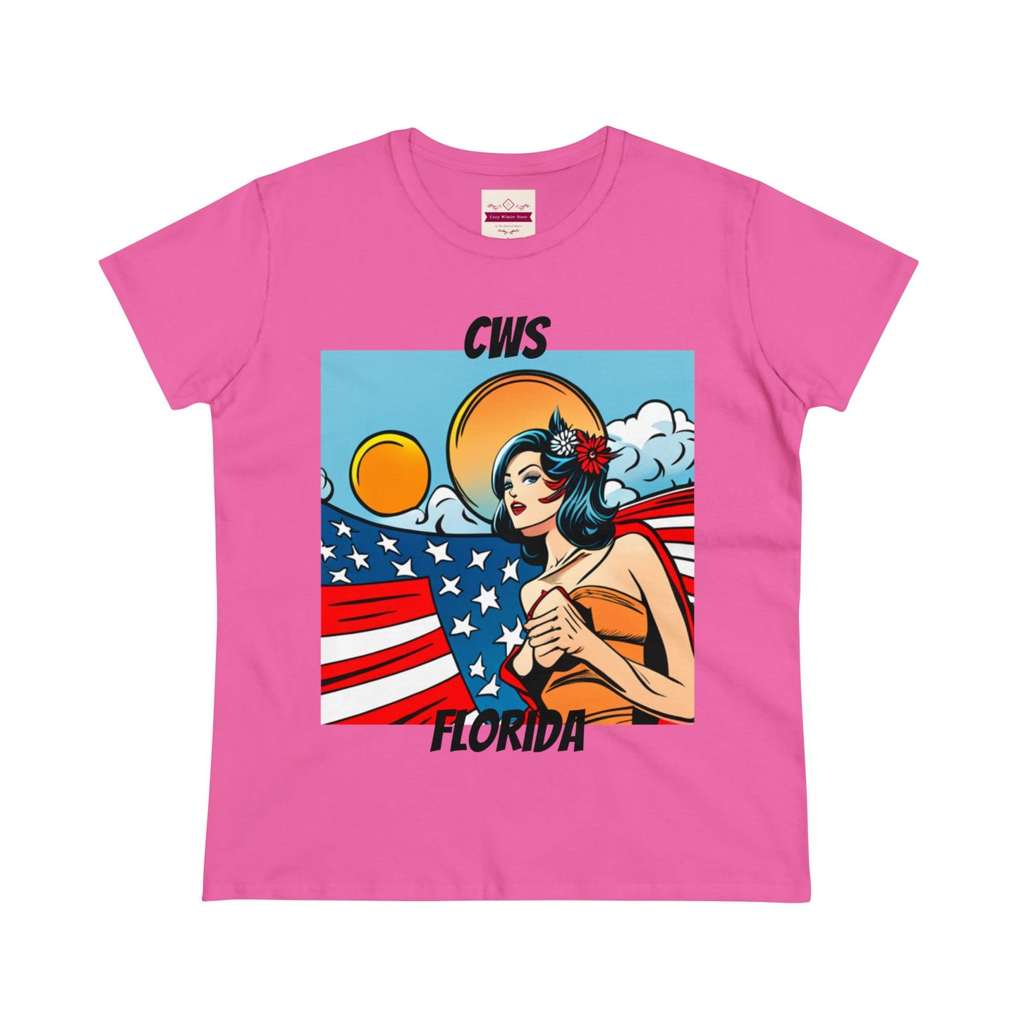 CWS Damen-T-Shirt aus mittelschwerer Baumwolle mit USA-Flagge von Cozy Winter Store (Versand nur innerhalb der USA)